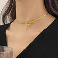 Design Side Bow Blade Chain Titanium Steel Necklace Women Simple Light Luxury High Grade Stainless Steel Necklace