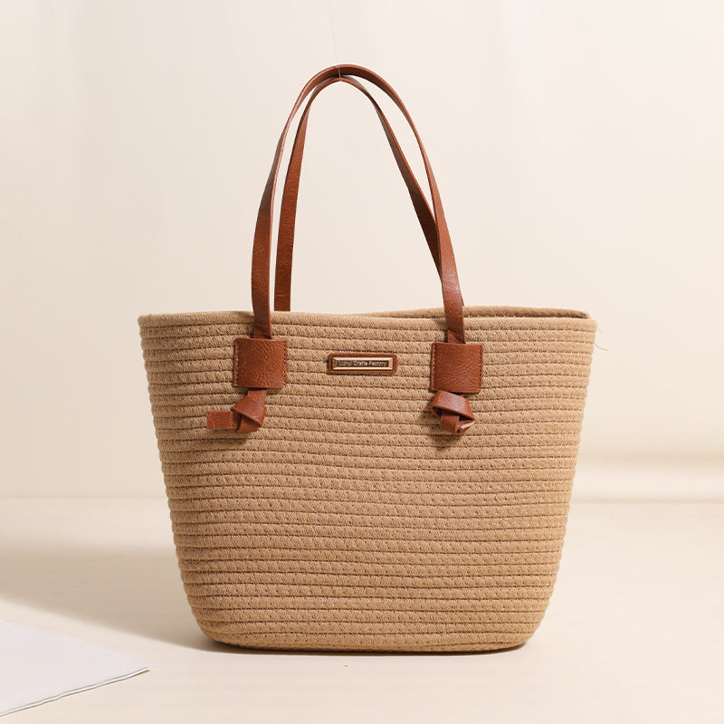 Ein-Schulter-Baumwollfaden-Webtasche, große Kapazität, Tote Strohtasche, Urlaub Strand Damen Tasche