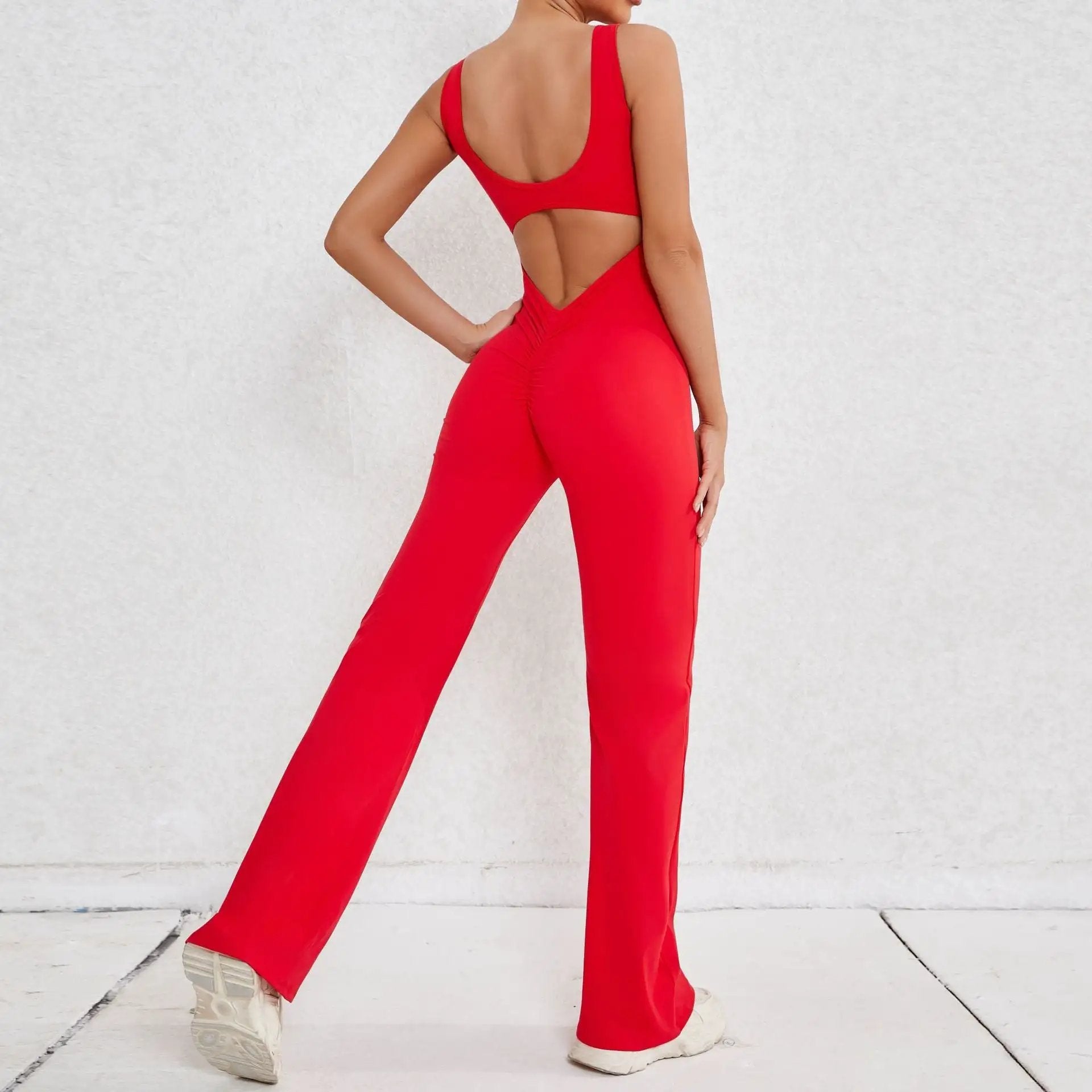Autumn Sand Hollow Out Cutout Beauty Back One Piece Peach Hip Lifting Sport Workout Clothes Micro Pull Yoga Jumpsuit Jumpsuit by Wanita Store