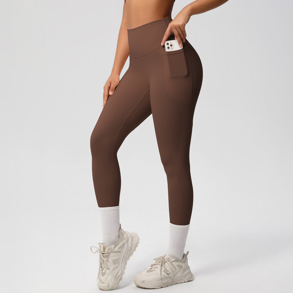 Solid Color Double Sided Sanding Tight High Waist High Elastic Breathability Yoga Pants Sports Running Fitness Yoga Wear