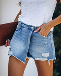 Summer Casual Washed Broken Holes Pants Skirt Light Blue Women Denim Shorts