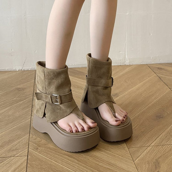 High-End Zehentrenner für Damen Sommer 2025 Neue offene Sandalen Plateau Dicksohlen-Nischen-Western-Hosenstiefel