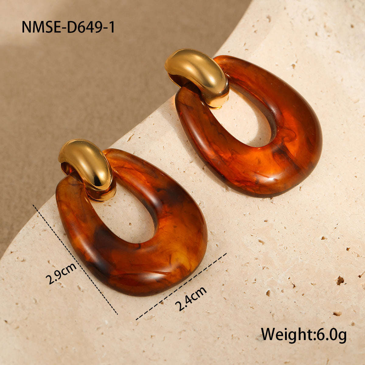 High Grade Retro Hong Kong Stainless Steel Earrings Irregular Asymmetric Resin Geometric Abstract Design Earrings