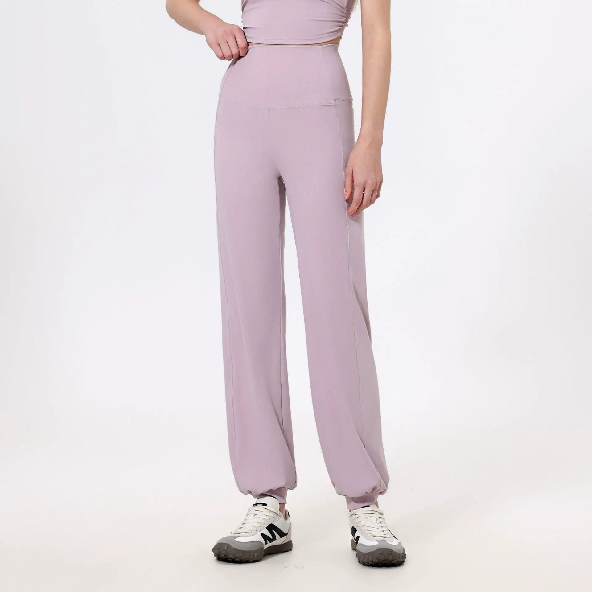 High Waist Belly Contracting Sports Loose Straight Ankle Tied Trousers Women Quick Drying Running Fitness Pants Nude Feel Yoga Pants by Wanita Store