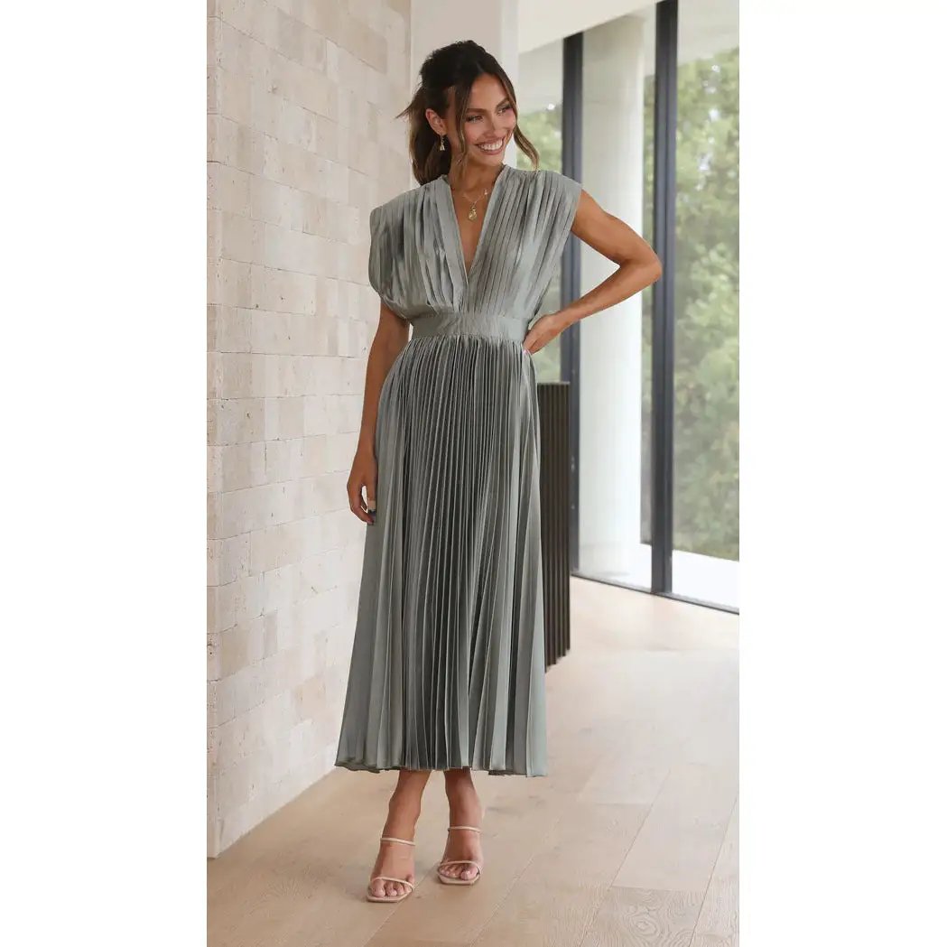 Spring Summer Sexy Pleated Dress Casual Loose Zip Sleeveless Dress by Wanita Store