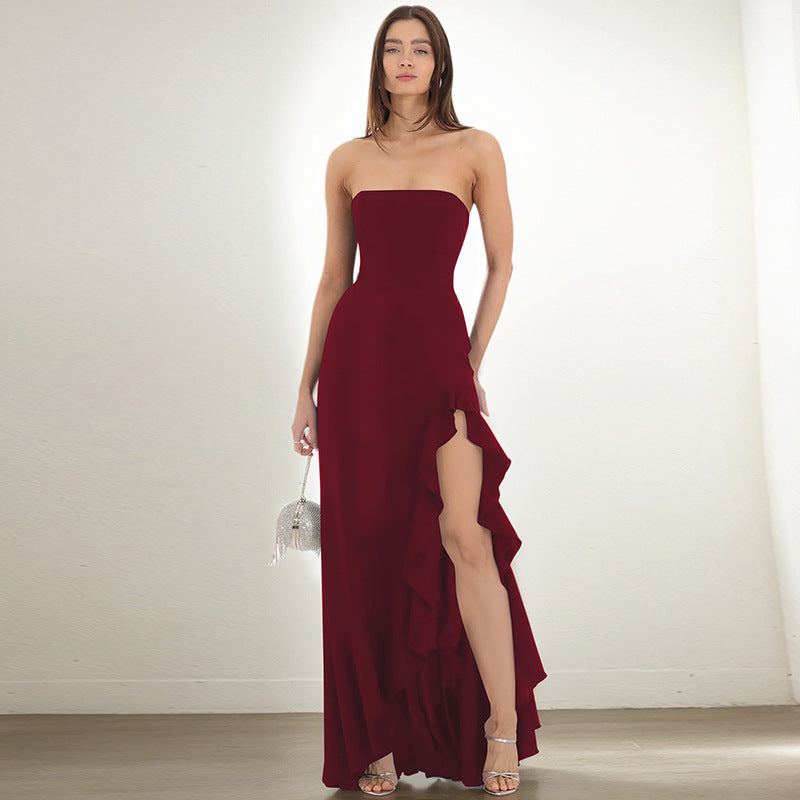 Damenbekleidung Sommer Einfarbig Sexy Schlitz Maxikleid Bandeau-Kleid Damen