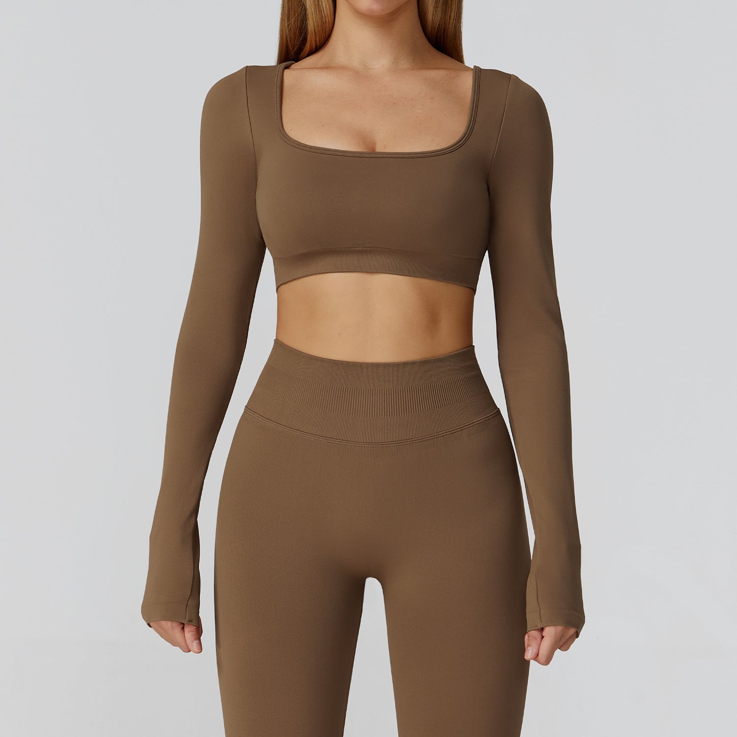 Sollinarry Slim Fit Nahtlose Yoga Kleidung Hohl Geschnitten Rückenfrei Beauty Back Yoga Langarm Damen Sport Laufen Fitness Kleidung