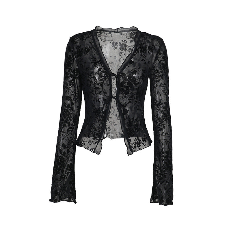 Herbst Chiffonhemd Klassisch Elegant Slim Fit Plissiert Glockenärmel Top für Damen