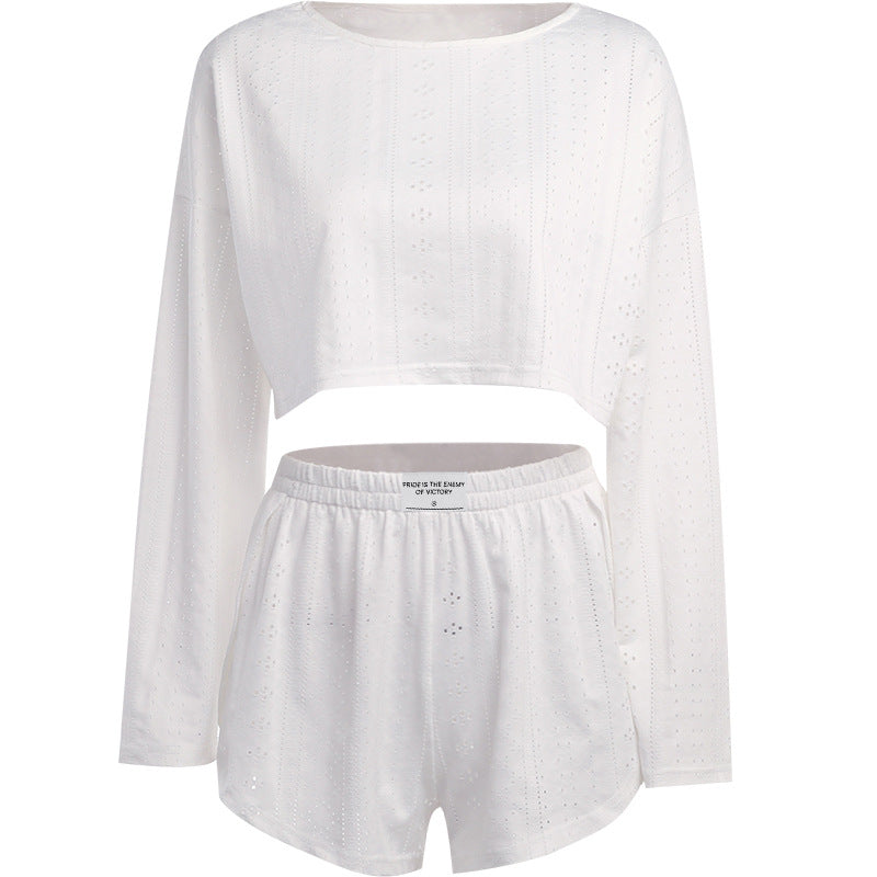 Herbst Damen Einfaches Slim Fit Lockeres Pullover-Top Shorts-Set