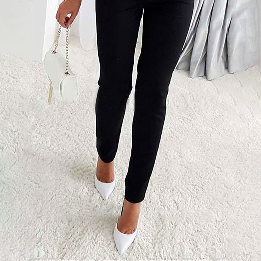 Herbst Damenbekleidung, einfarbig, V-Ausschnitt, Langarm, Strass, hohe Taille, professioneller Freizeit-Jumpsuit