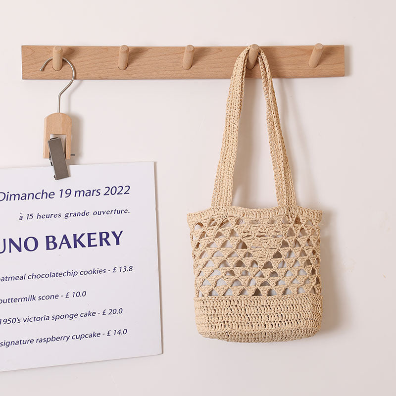 Raffia-Schulterstrohtasche Einfache einfarbige hohle ausgeschnittene Strohtasche Gewebte Tasche Urlaub Strandtasche Damen Tasche