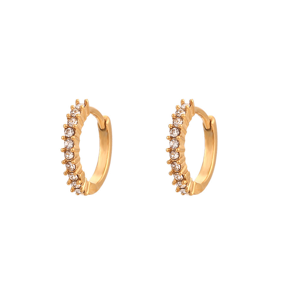 Stylish Simple Personality Ear Hoop Jewelry Stainless Steel Plated 18K Mini Ear Clip Fine Zircon Embedded Earrings Accessories