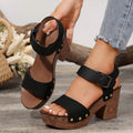 Ankle Strap High Heel Open Toe Sandals Women Peep Toe Belt Buckle Rivet Waterproof Platform Beach Sandals