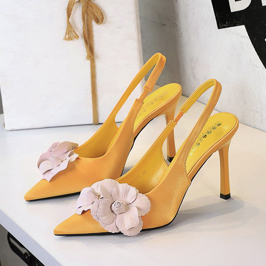Cocktail Hollow Out Cutout out Back Strap Pointed Stiletto Heel High Heels Color Blocking Floral Damen Schuhe Shallow Mouth Pumps
