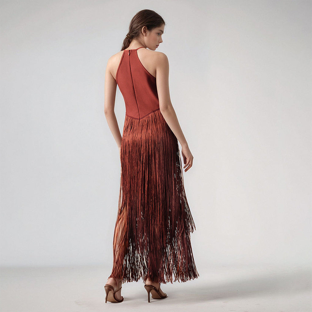 Quaste Ärmelloses Taille Enges Verbandkleid Einteiliges Kleid Damen Party Bühne Performance Kleid Frauen Kleidung