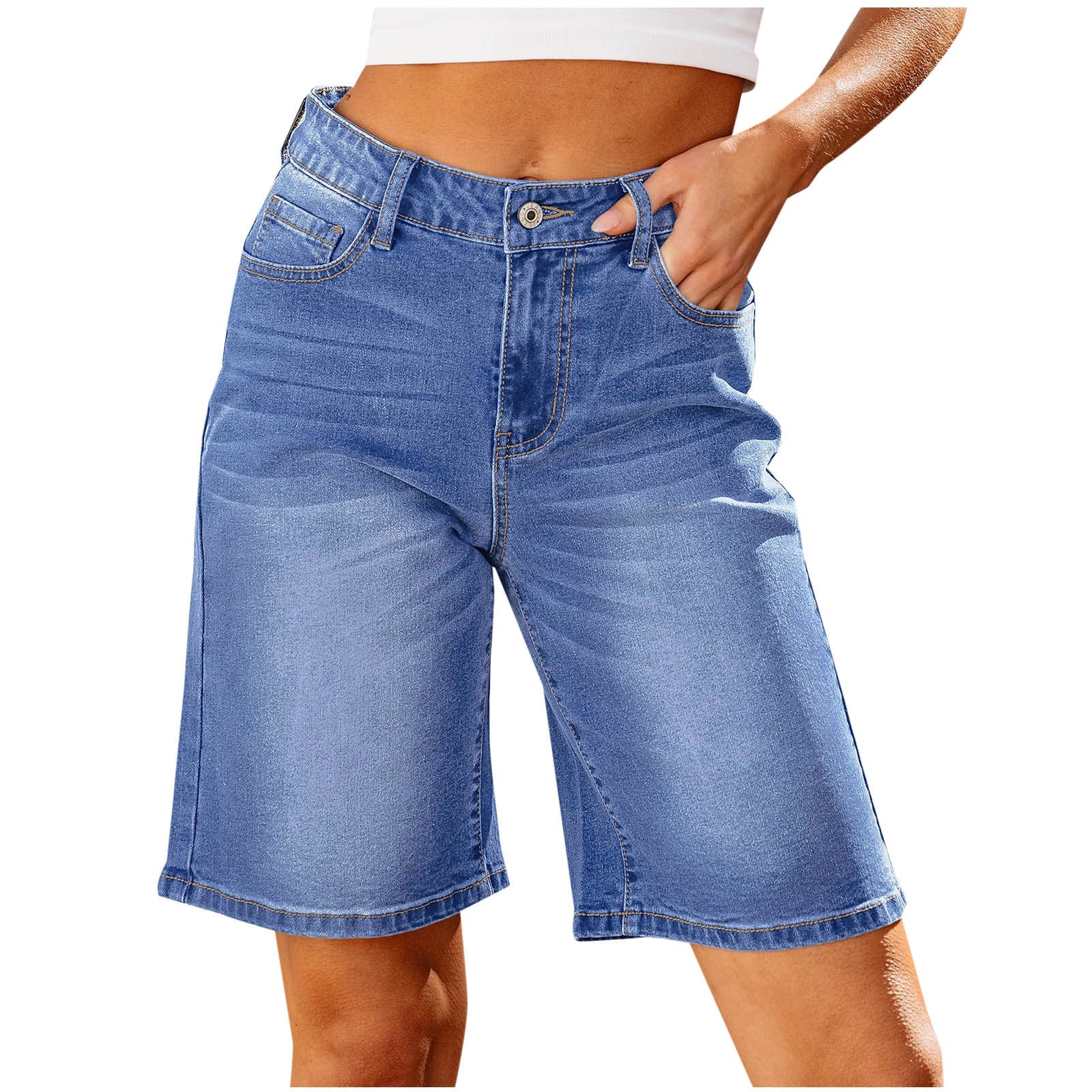 Women Slim Denim Middle Shorts