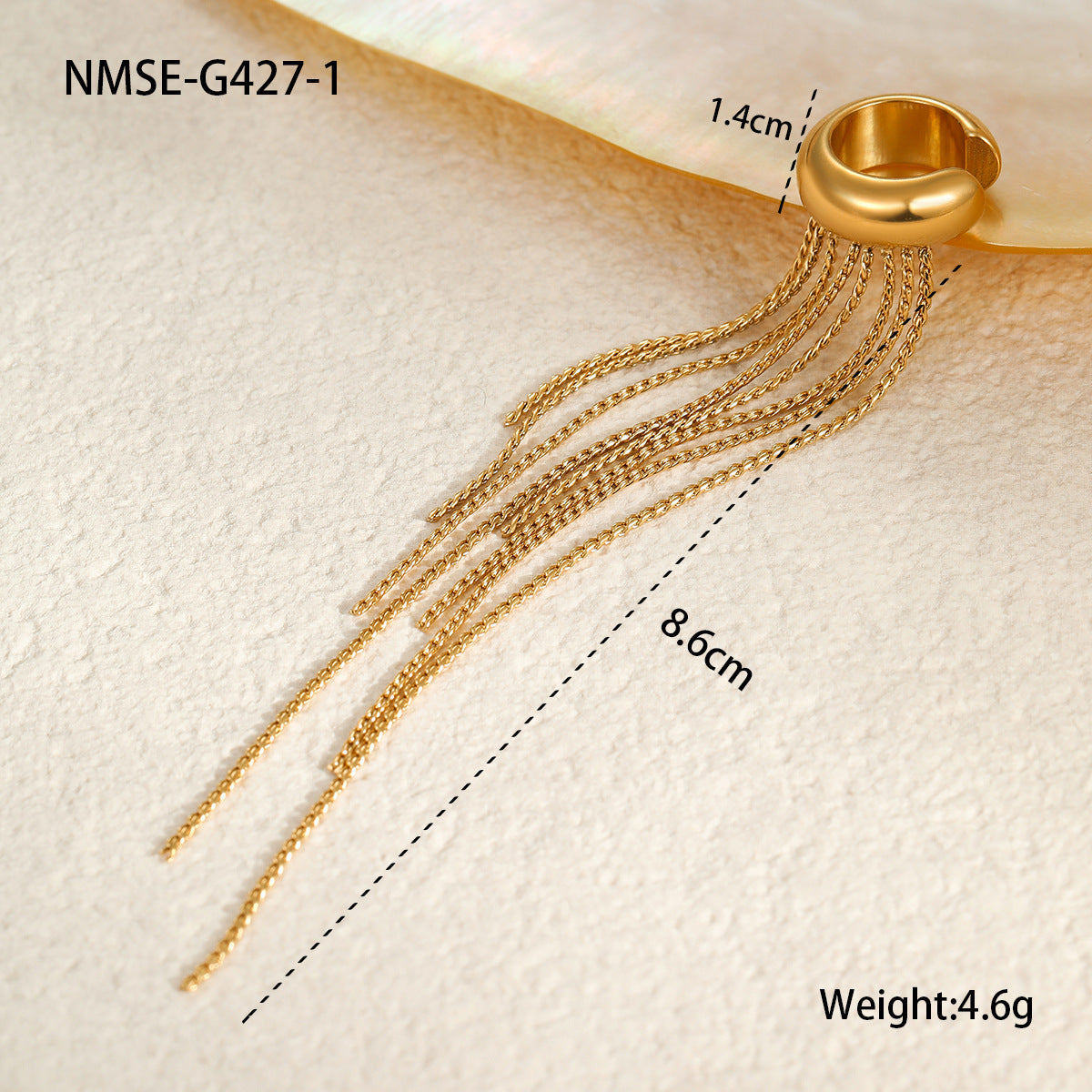 Long Tassel Stainless Steel Earrings Ear Clip 18K Gold Plating Senior Niche Ear Jewelry