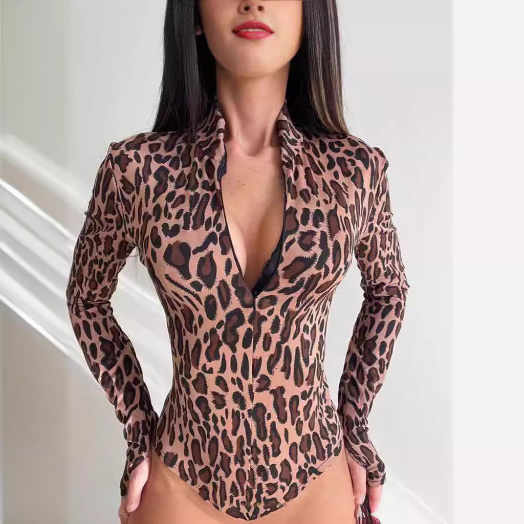 Women Clothing Autumn Stand Collar Long Sleeve Waist Tight Jumpsuit Women Sports Fitness Casual Women Top