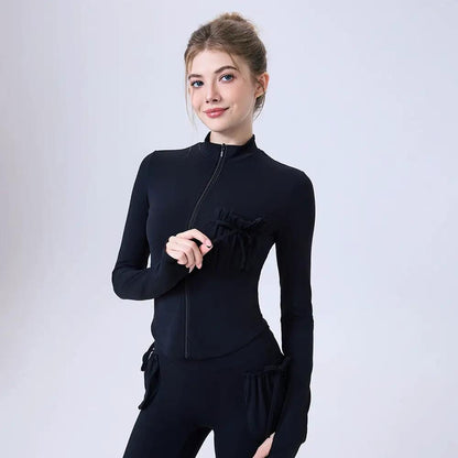 Zipper Sportswear Jacket Women Puffy Pocket Slim Fit Warm Slim Look Running Training Yoga Workout Long Sleeve by Wanita Store