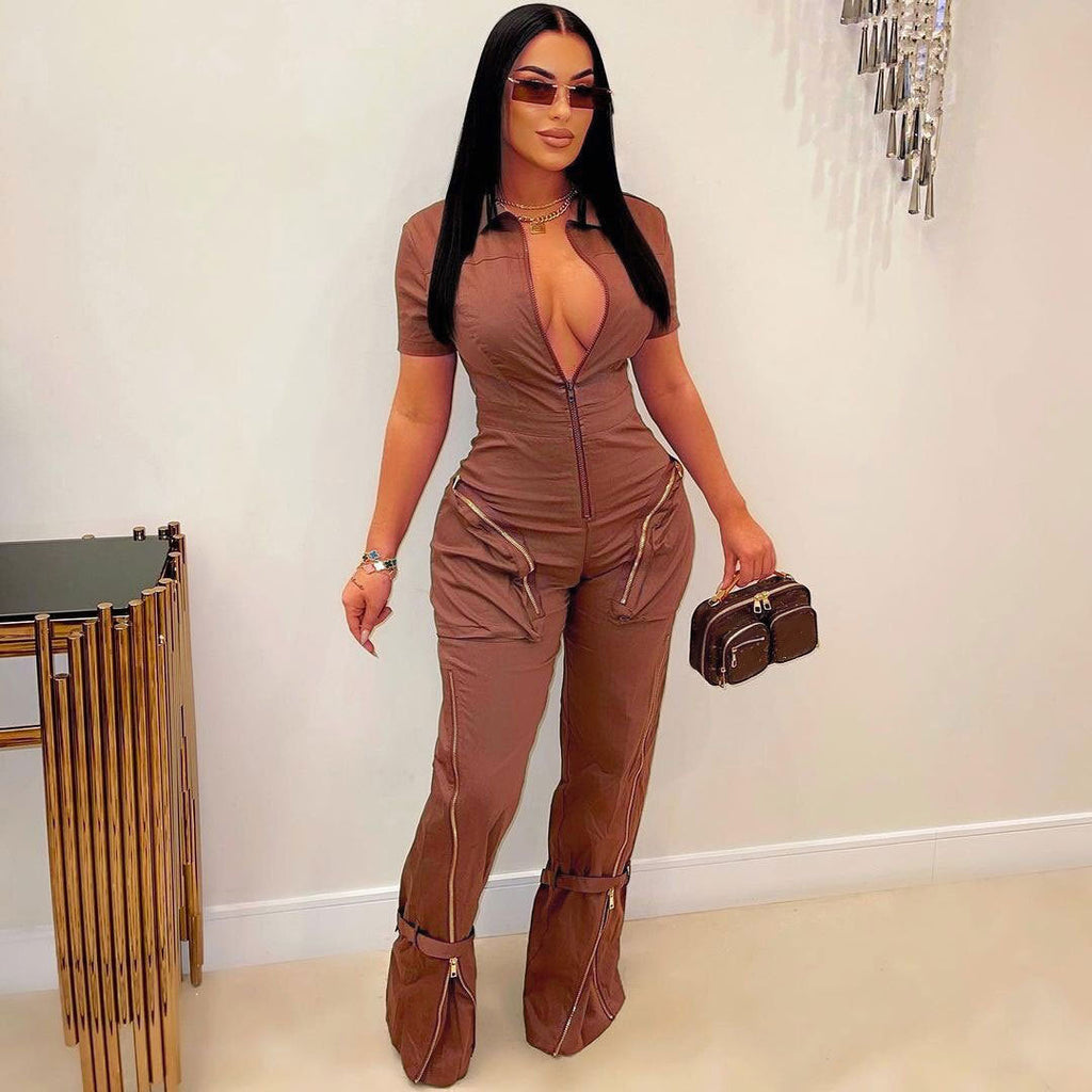 Sexy Sommer Reißverschluss Overall mit Taschen