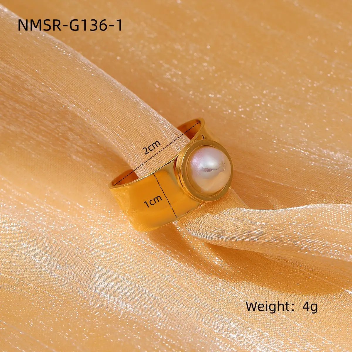 18K Gold Stainless Steel Open End Pearl Ring Natural Stone Love Inlaid Pearl Ring Women by Wanita Store