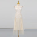 Women Elegant High Grade Dress Summer Lace Embroidered Mesh Stitching Sleeveless Dress