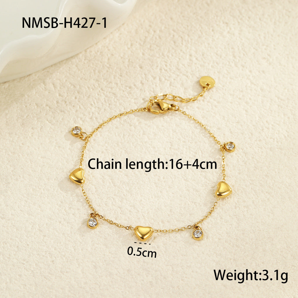 Refined Simple Stainless Steel Loving Heart Zircon Bracelet Non Fading Simple Hand Jewelry