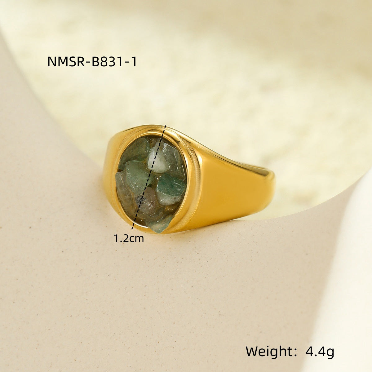 All Match High Grade Stainless Steel round Inlaid Natural Stone Non Fading Women Ring