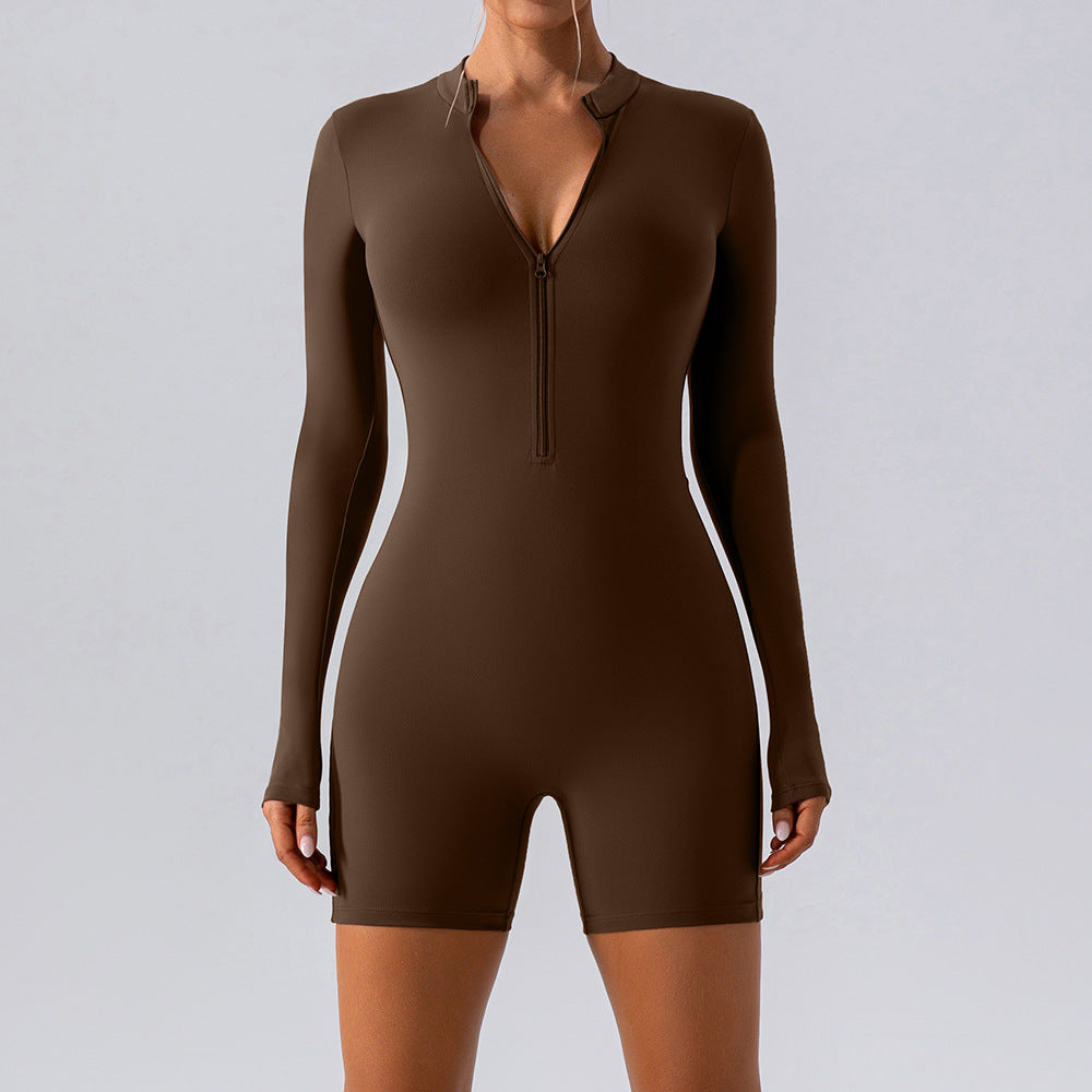 Langarm Reißverschluss Einteiler Tanz Training Fitness Sport Overall Sexy Eng Anliegende Yoga Kleidung Damen