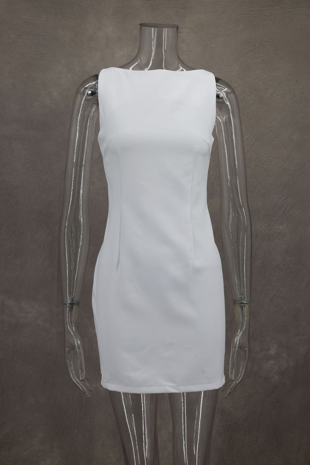 Kleid Sommer Weiß Schmal Rundhals Ärmellos Kurz