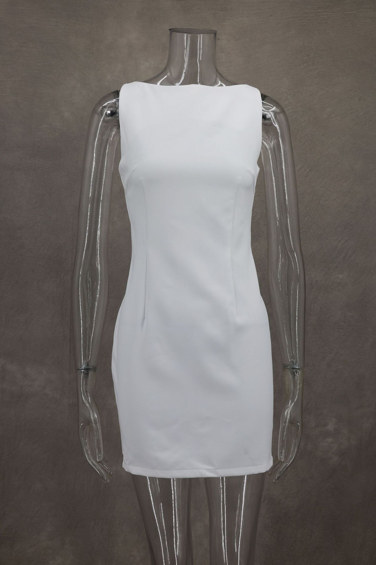 Kleid Sommer Weiß Schmal Rundhals Ärmellos Kurz