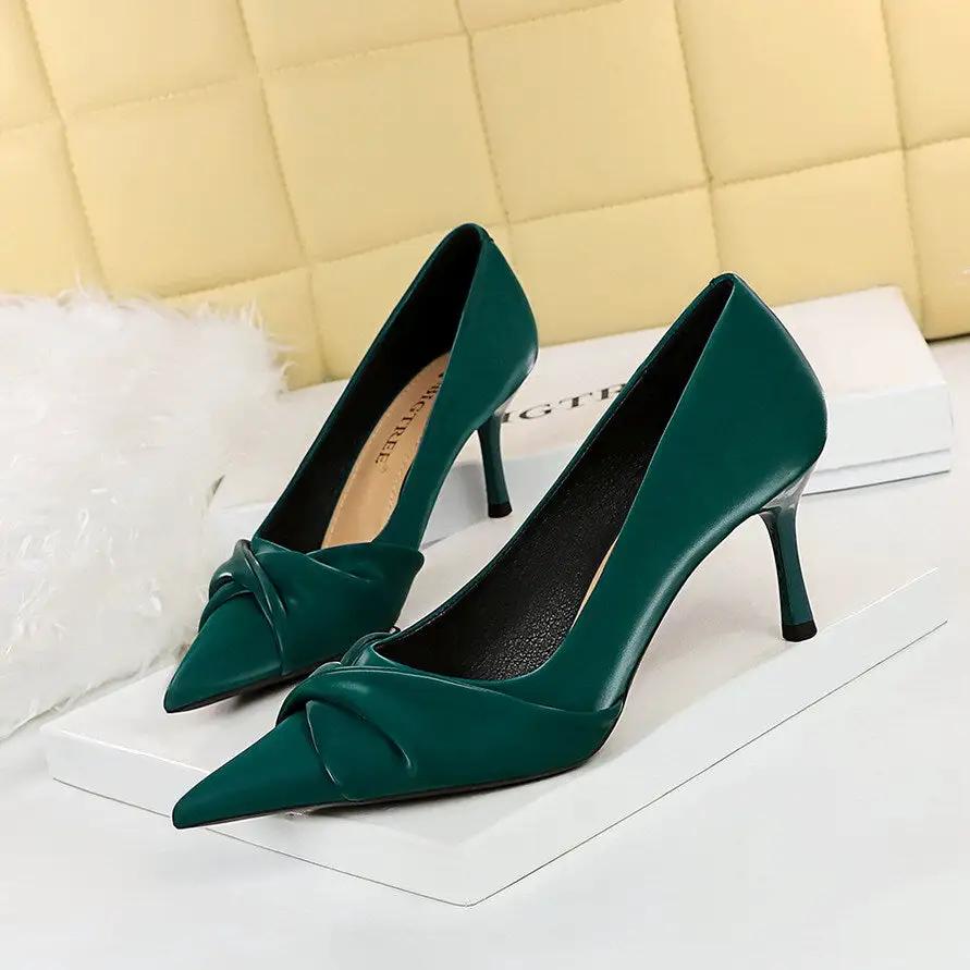 Elegant Cocktail High Heels Stiletto Heel Slim Fit Low Cut Pointed Toe Bowknot Women Shoes by Wanita Store