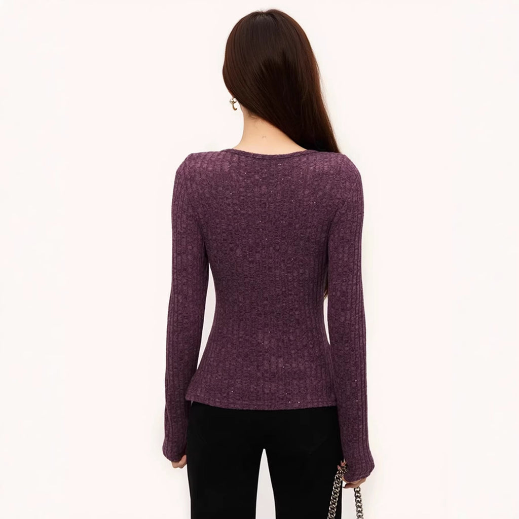 Diamond Accessories Purple Slim Bottoming Women Autumn Winter Niche Long Sleeves Inner Wear