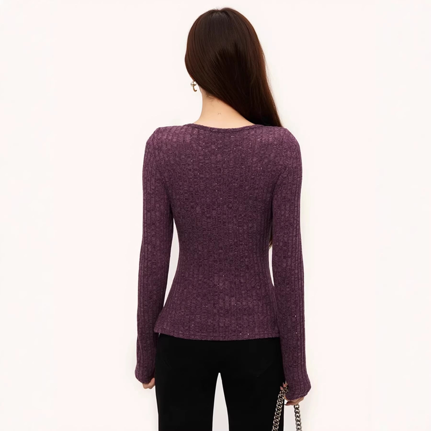 Diamond Accessories Purple Slim Bottoming Women Autumn Winter Niche Long Sleeves Inner Wear