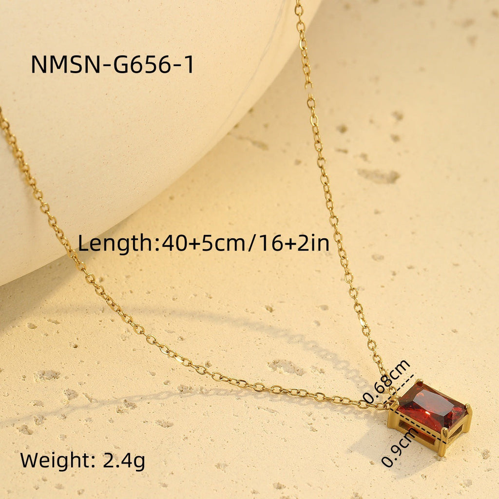 Light Luxury High Grade Stainless Steel Necklace Square Zircon Embellished Simple All Match Women Titanium Steel Clavicle Chain