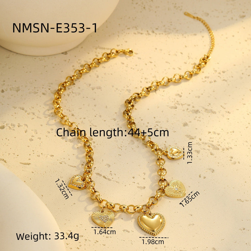 Light Luxury Heart Shaped Embellished Necklace Bracelet Niche Design Inlaid Heart Temperamental Necklace Set