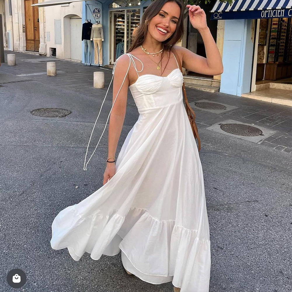 Sommer Damenbekleidung Laminiert Dekoration Popeline Ärmelloses Trägerkleid Schlankmachend