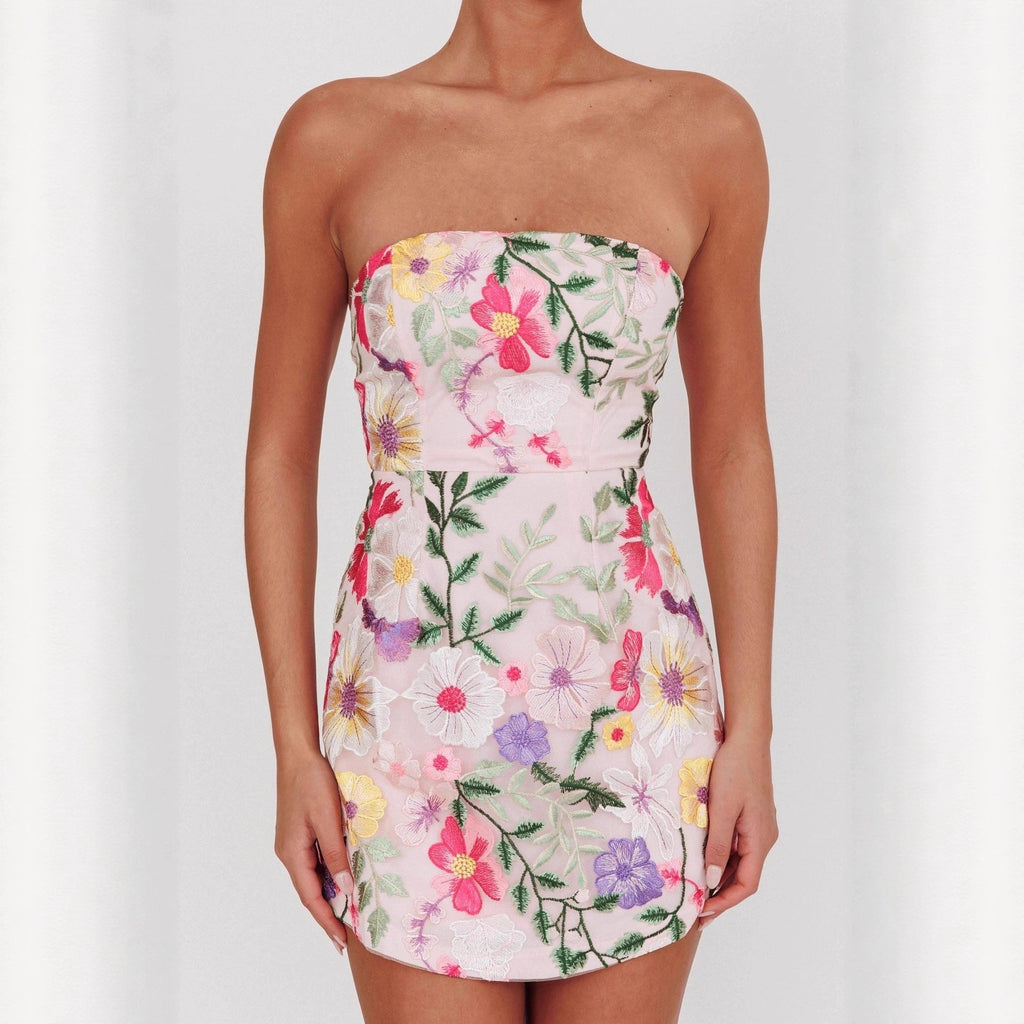 Damen Slim Fit Bandeau Sling Kurzes Nischen-Blumenkleid