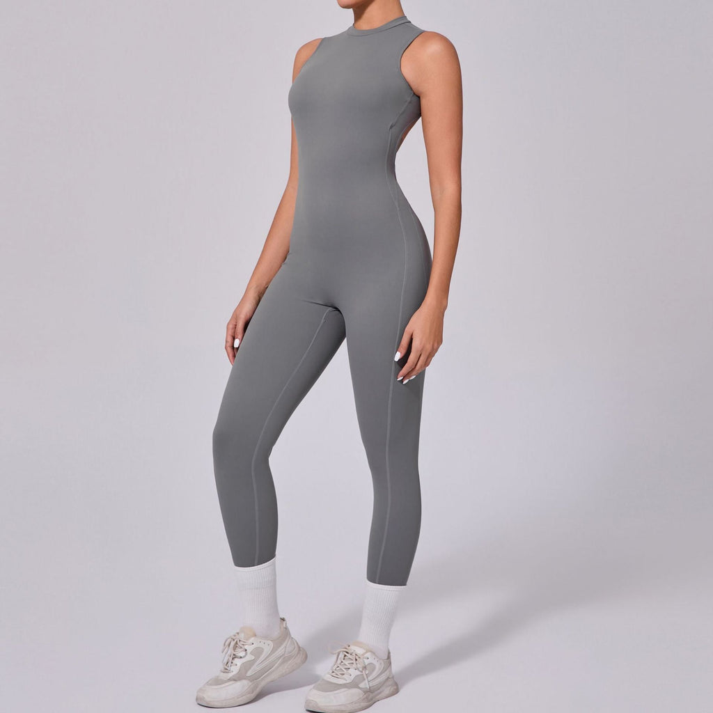 Rückenfreier, ärmelloser Yoga-Overall mit Pfirsichhüft-Effekt, Fitness-Overall mit abnehmbarem Brustpolster