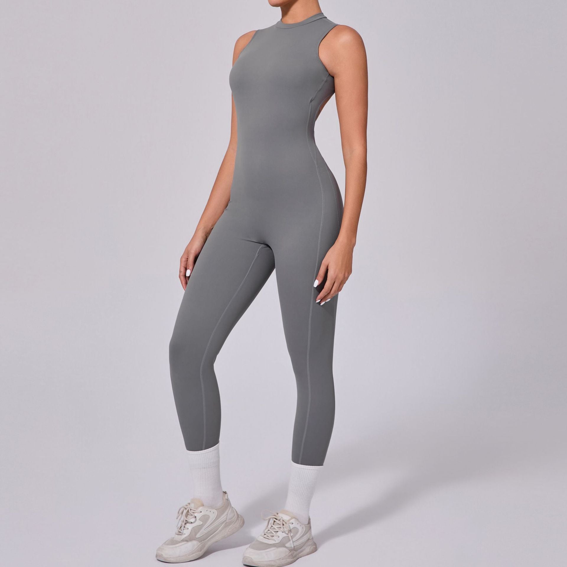 Rückenfreier, ärmelloser Yoga-Overall mit Pfirsichhüft-Effekt, Fitness-Overall mit abnehmbarem Brustpolster