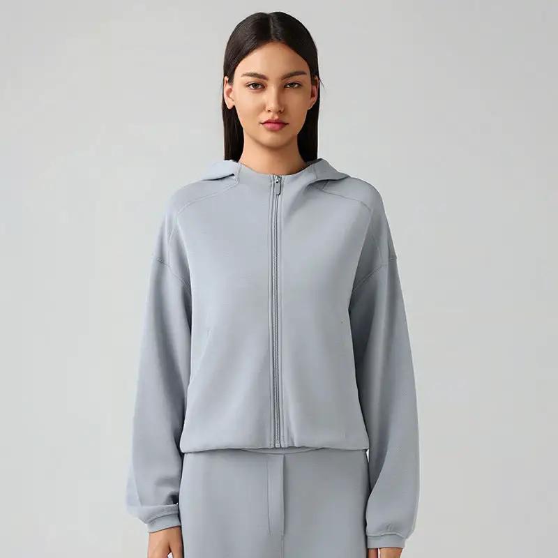Hooded Zip Cardigan Coat Women Autumn Winter Loose Fitting Casual Pullover Running Fitness Sports Top by Wanita Store