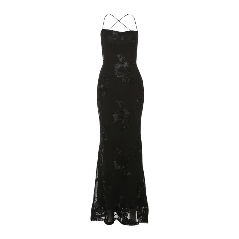 Women Clothing Summer Sexy Slim Fit Slimming Backless Lace up Dress Maxi Dress