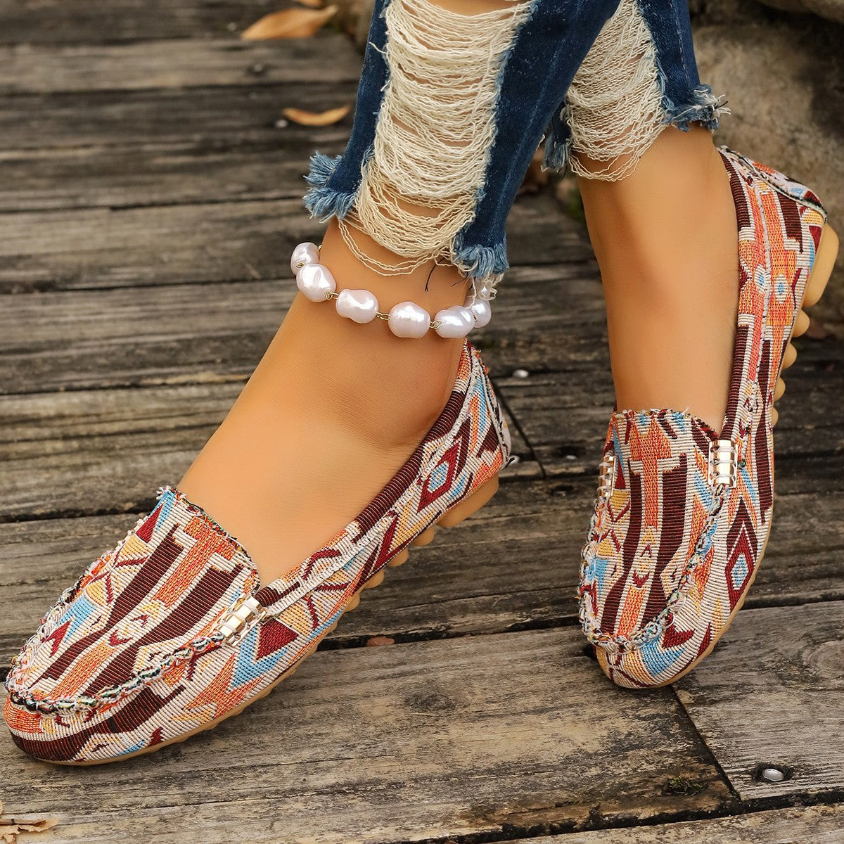 Arrival Color Matching Cloth Surface Lazy Flat Pumps Women Ethnic Low Cut Breathable Lazy Work Shoes
