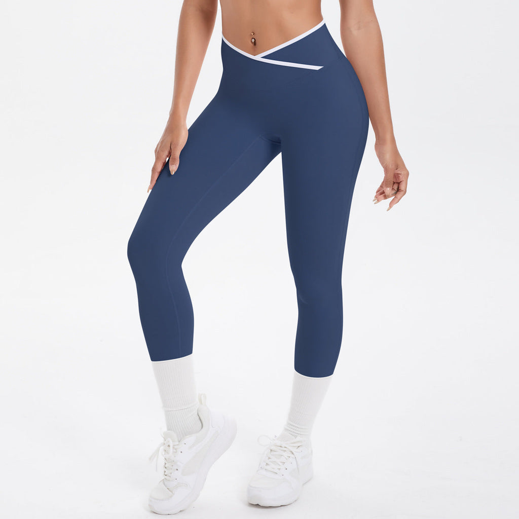 Nude Feel Skinny Yoga Hose Kontrastfarbe Sexy Hüftlifting Cross High Waist Cropped Hose Damen Sport Fitness Hose