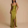 Spring Summer Suspender Split Dress Casual Loose Vacation Satin Dress