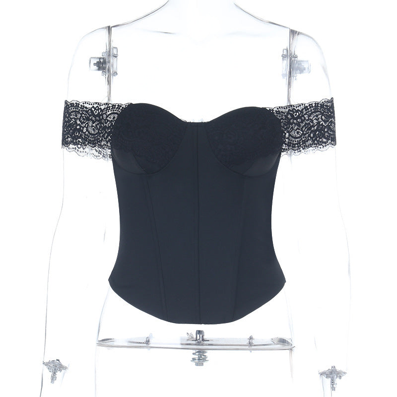Summer French Retro Elegant Design Sexy Lace Waist Top