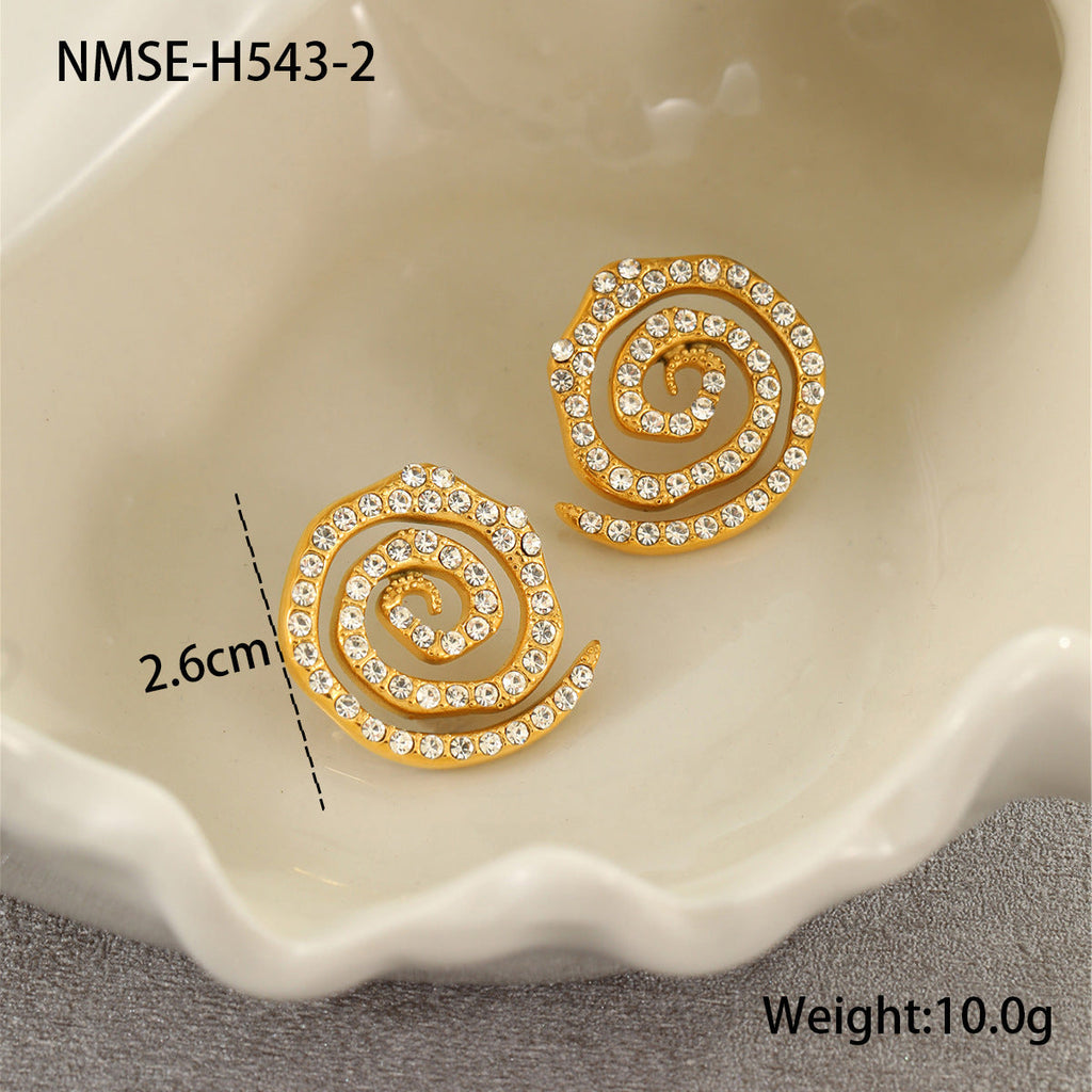 Stainless Steel Circle Inlaid Zircon Stainless Steel Earrings High Sense Ear Studs with Diamond Earrings
