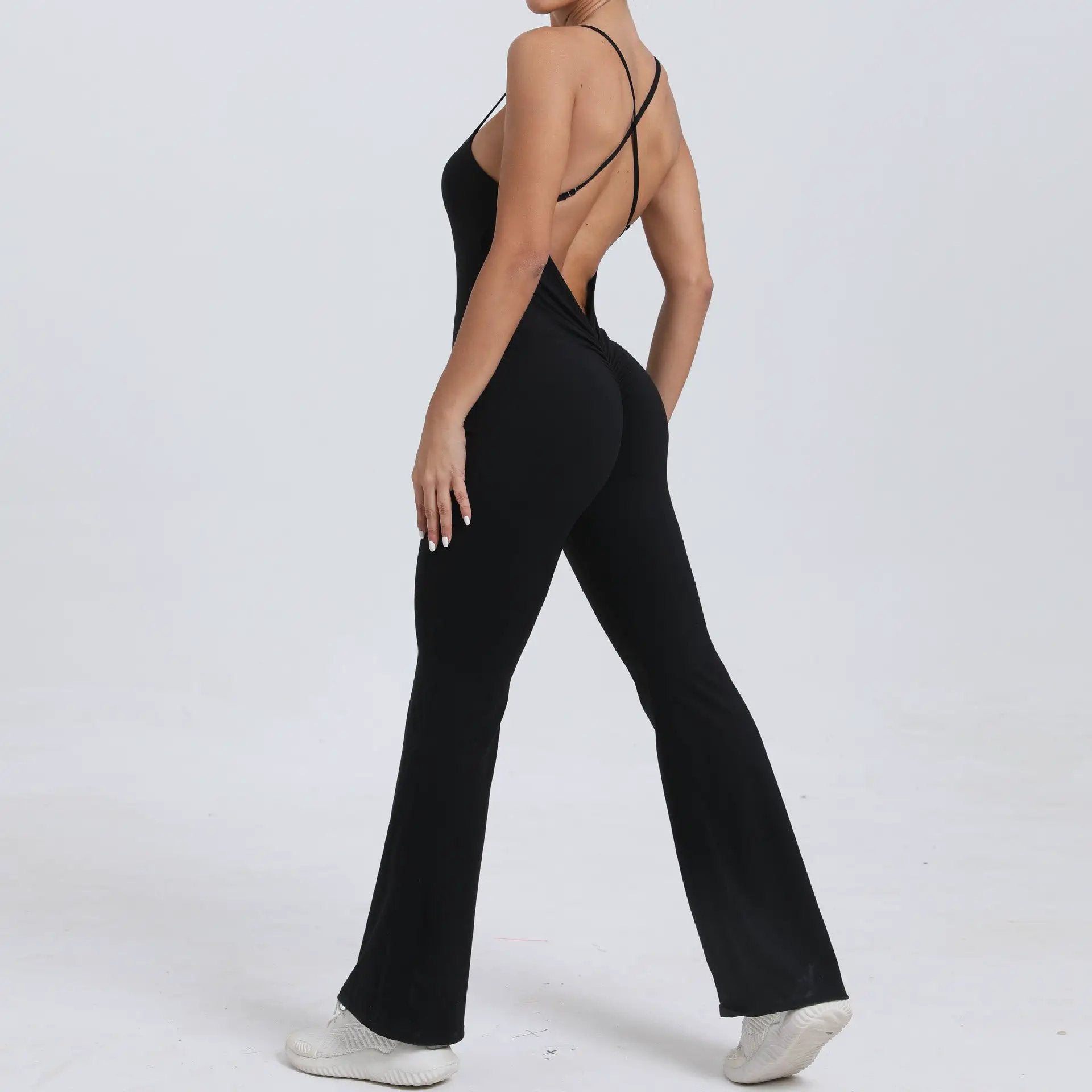 Adjustable Shoulder Strap Horn Yoga Jumpsuit Sports Fitness Hollow Out Cutout Hip Lifting Yoga Jumpsuit by Wanita Store
