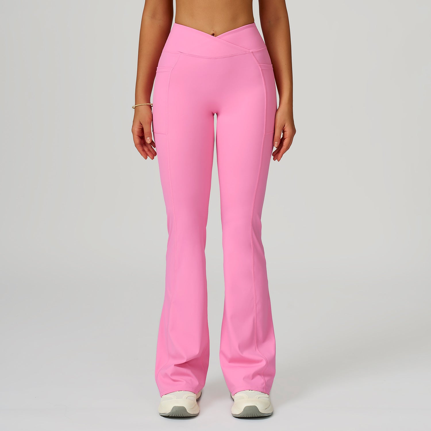 High Waist Nude Feel Bell Bottom Pants Women Cross Waist Wide Leg Bootcut Trousers Outdoor Casual Sports Bell Bottom Pants