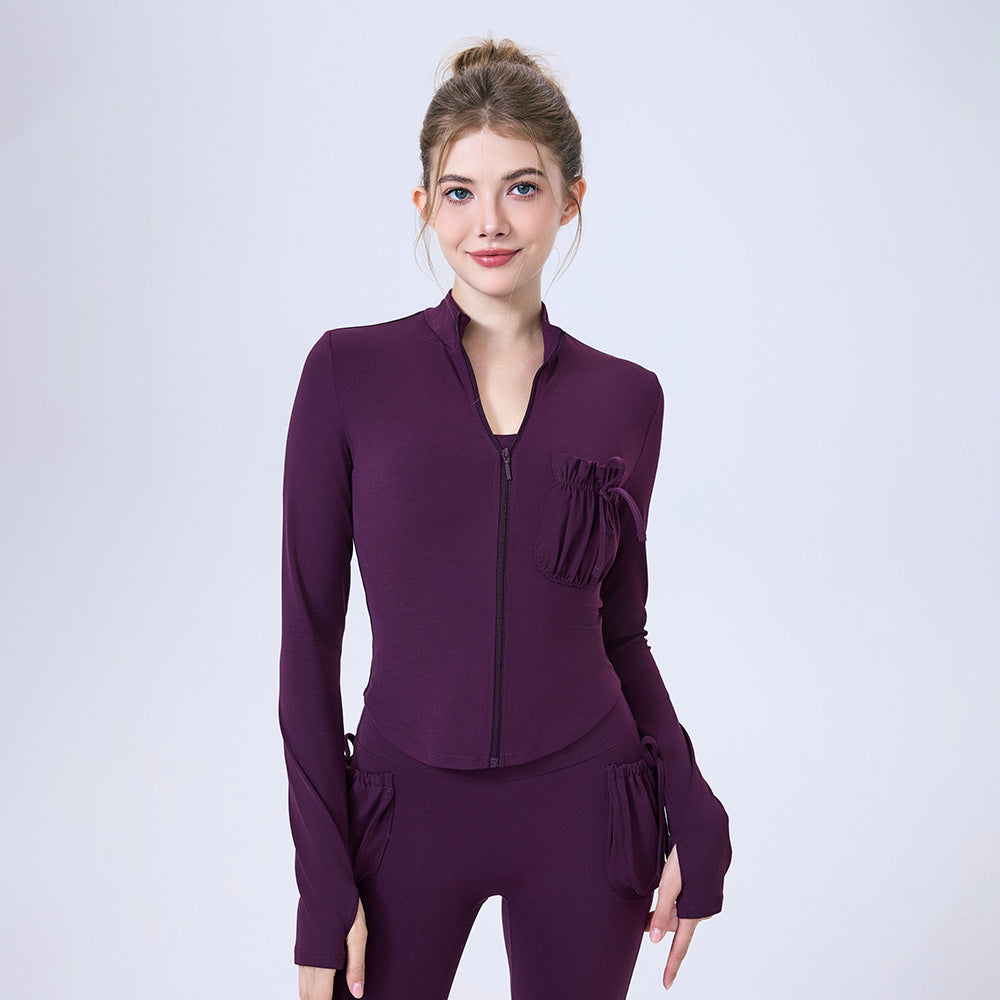 Zipper Sportswear Jacket Women Puffy Pocket Slim Fit Warm Slim Look Running Training Yoga Workout Long Sleeve